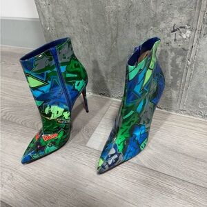 Christian Louboutin Blue and Green Graphic Heeled Boots
